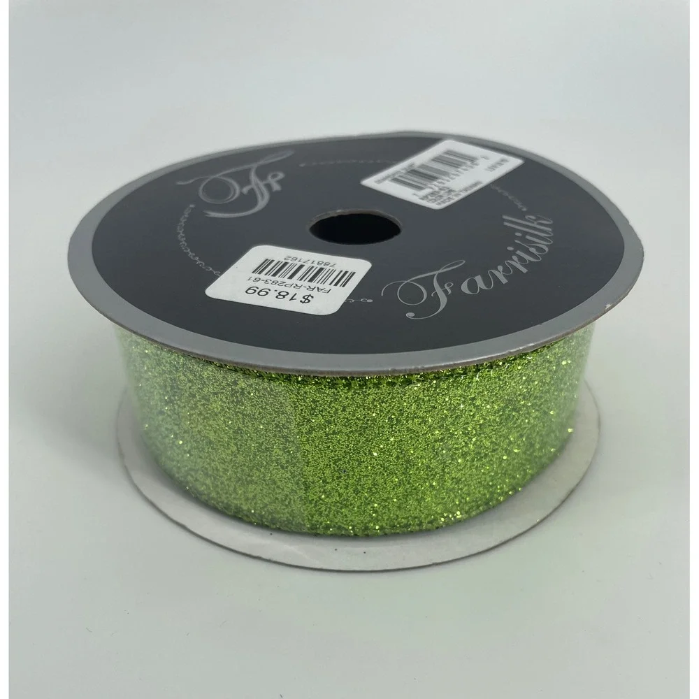 Farrisilk Diamond Dust Green Lime Glitter Ribbon 1.5